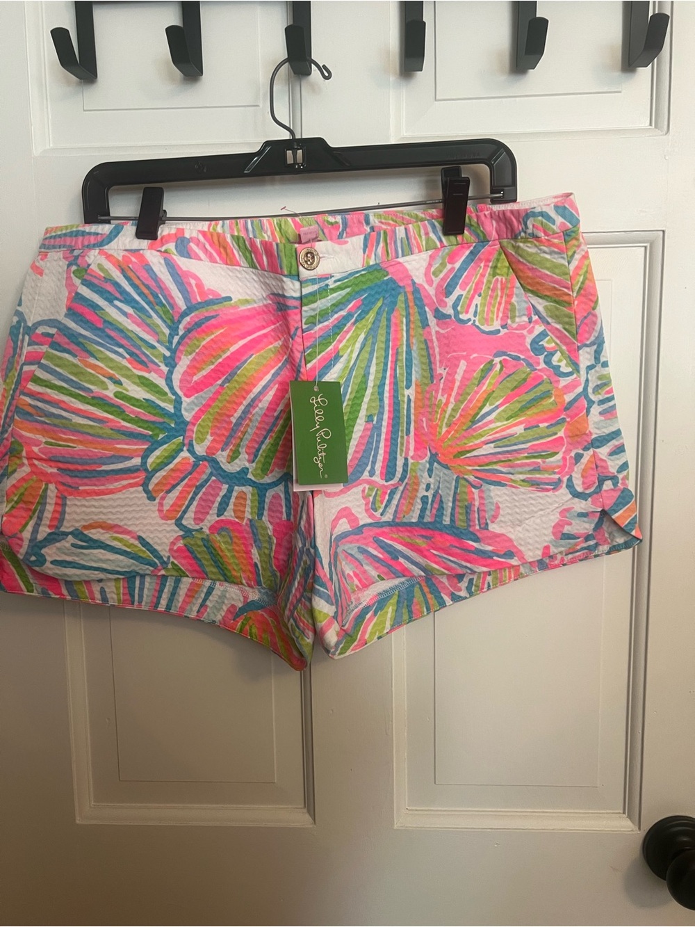 Lilly Pulitzer Neon Pink Multi Shell-Print High-Waist Shorts